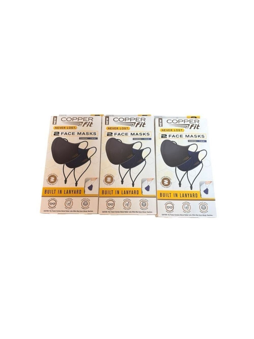 Copper Fit Face Unisex Masks 2Pk Lot of 3 boxes Charcoal Blue NIB